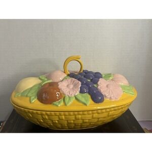 Vintage Ceramic‎ Fruit Basket Farmhouse Cottage Oval Dish Hand-Painted